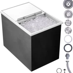 Drop-in Iskylare 27x18x21 tum, rostfritt stål med lock, hållbar design, perfekt för kylning av drycker, idealisk för fester och uteplatser