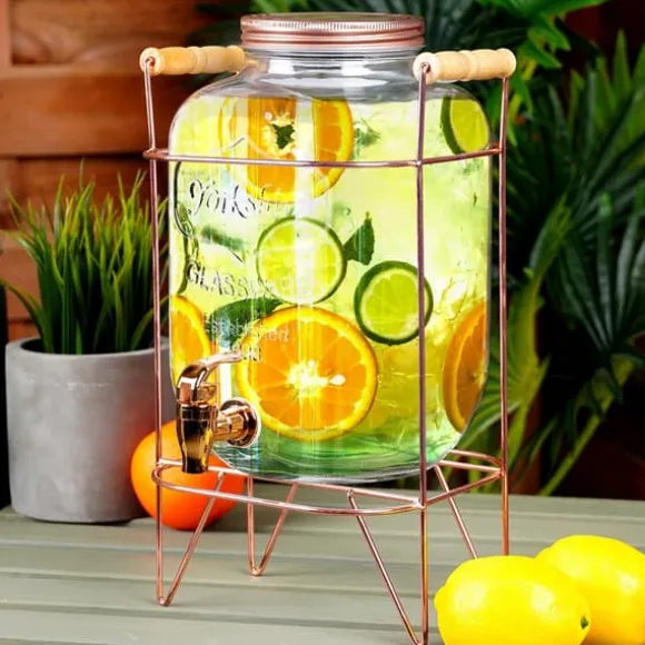 Dryckesburk Stor dispenserburk i glas med kran och stativ 5,5L