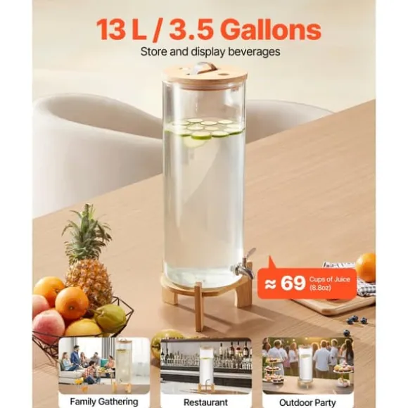 Dryckesdispenser 13L, Fester Glasdispenser, inkluderar Stativ, Idealisk för Hem och Evenemang