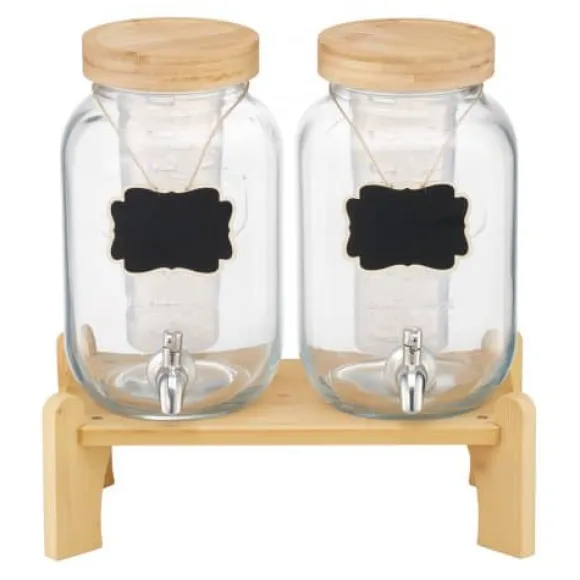 Dryckesdispenser, 2-pack glasjuicebehållare med träställ, 30x15x24,4 cm, transparent