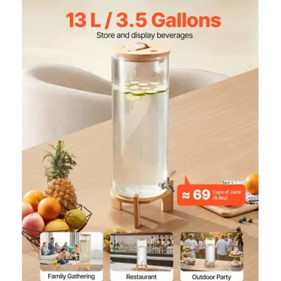 Dryckesdispenser, 20,5x20,5x63,7 cm, Transparent, Glas med träställning
