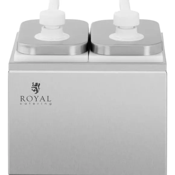 Dubbel dispenser för såser med rostfri pump, 2 x 2 l