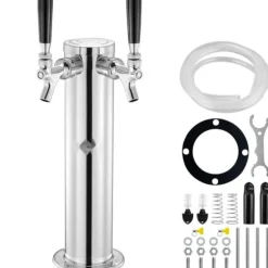 Dubbelkranar Fatölstornautomat, rostfritt stål, Kegerator Tower Kit med förmonterad slang och självstängande kran för fest och bar