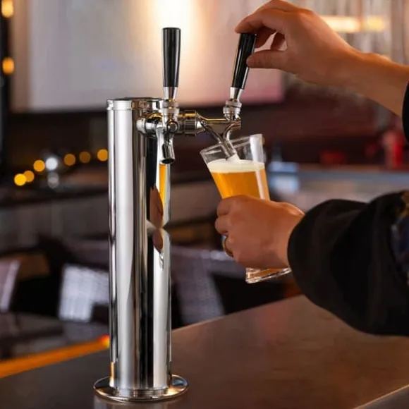 Dubbelkranar Fatölstornautomat, rostfritt stål, Kegerator Tower Kit med förmonterad slang och självstängande kran för fest och bar