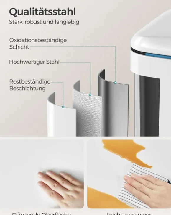 Dubbel soptunna, 2 x 20 l kökssoptunna, trappstegsbehållare i metall med dubbla fack, innerhinkar i plast, lock med mjuk stängning och handtag, luktt | CDON