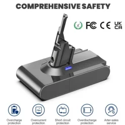 Dyson V8 batteri 6800 mAh, ersättningsbatteri för V8 Absolute/Animal (SV10), ljusgrå, uppladdningsbart