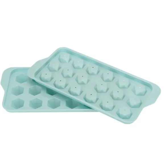 Easy Deforming Ice Cube-bricka - Livsmedelsklassad PP-iskubform med lock - Söt iskubbricka för kylskåp - Diamond 18 Grids Blue