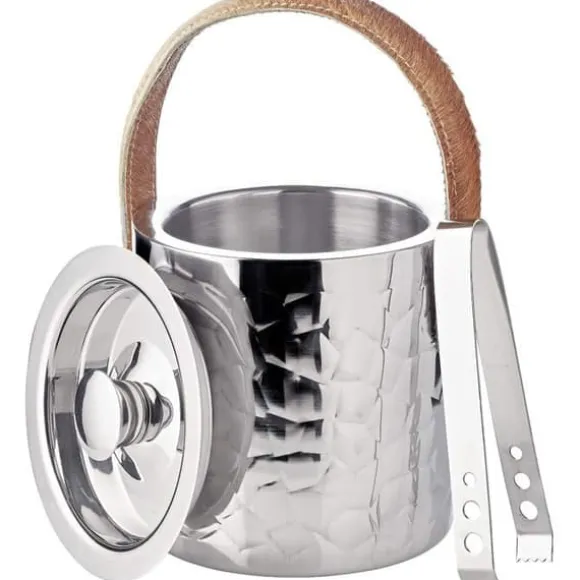 EDZARD Capri isbitskål, isbitsform med lock, höjd 17 cm, polerad rostfri stålkylar med dekorativ hammarmönster.