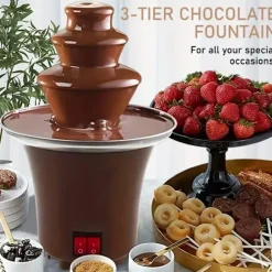 Elektrisk Chokladfondue Fontän – 3 Våningar, Rostfritt Stål, Smälter Choklad, Smör, Karamell – Perfekt För Fester, Bröllop Och Evenemang
