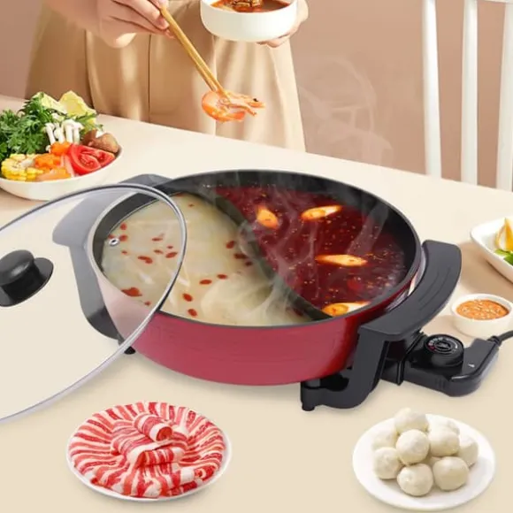 Elektrisk dubbel hotpot, bordsgryta, 6 L med lock, 1360 W, 220 V
