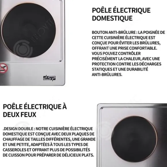 Elektrisk gaskök - INN - Dubbel brännare - 1000+1500 W - 315x500 mm - Grå silver