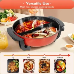 Elektrisk hotpot - Gryta med 2 fack - 1360 W - 220 V - Nonstick yta - Livsmedelsklassad - Himmelblå