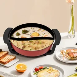Elektrisk hot pot - Yin-Yang gryta - 30 cm dubbelkärl - 6 l - 1360 W - 5 temperaturlägen - Glaslock - Svart