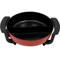 Elektrisk hotpot - Yin Yang shabu shabu gryta - 6 L - 30 cm - 1360 W - 2 fack - 5 temperaturlägen - Glaslock - Svart