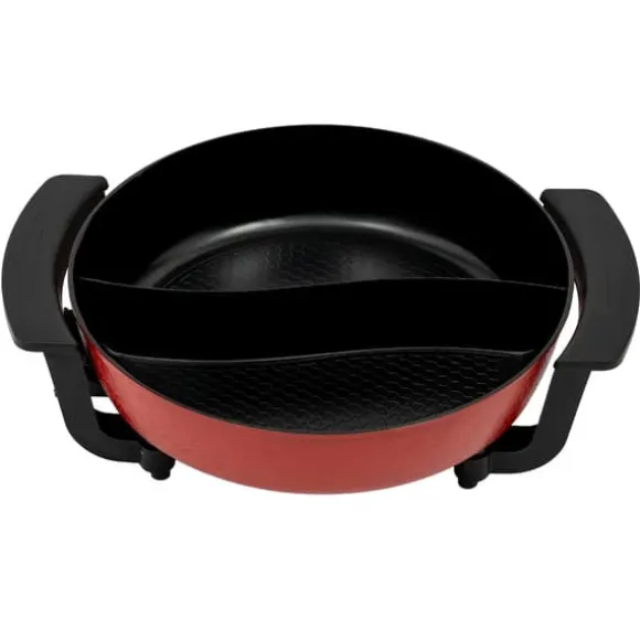 Elektrisk hotpot - Yin Yang shabu shabu gryta - 6 L - 30 cm - 1360 W - 2 fack - 5 temperaturlägen - Glaslock - Svart