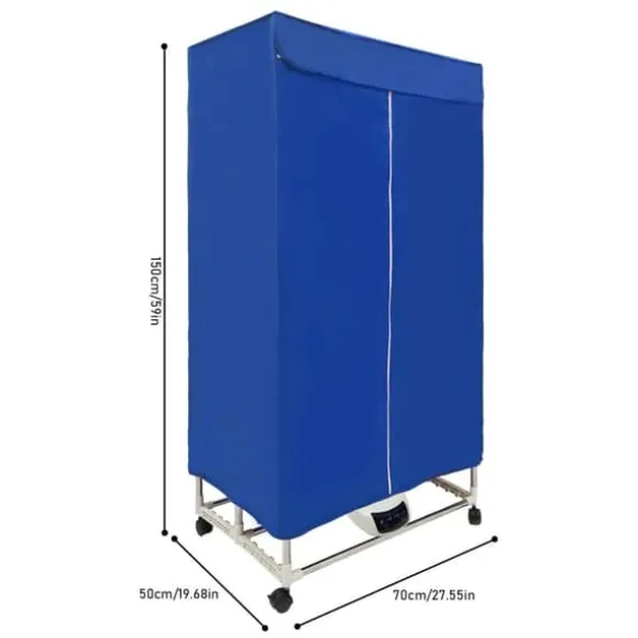 Elektrisk klädtork - Portabelt torkskåp - Pekskärm - 1200–1500 W - PTC-uppvärmning - Timer 0–240 min - Bärkapacitet 30 kg - IPX1 - Blå