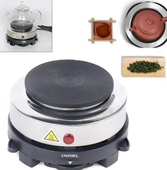 Elektrisk kokplatta - Enkel platta - 500 W - Gjutjärnsplatta - Rostfritt hölje - 6 Temperaturer - Portabel - För camping & kök
