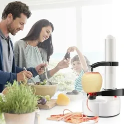 Elektrisk potatisskalare automatisk roterande skalmaskin Kök för frukt (vit)