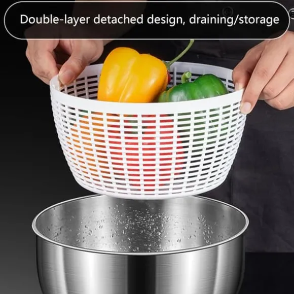 Elektrisk salladstork, frukt- och grönsakstork, 4,5L stor automatisk salladsgrönsakstork, USB-laddningsbar salladstork, sallad, frukt- och grönsaksto | CDON