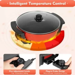 Elektrisk Shabu Hot Pot - Gryta med värmebas - 1360 W - 6 L kapacitet - Dubbelkammare 2 fack - 220 V - För familj & restaurang