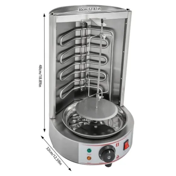 Elektrisk Shawarma/Döner Grill - Vertikal Rotisseri - Automatisk Rotation - Droppbricka - 2,5 kW - 220 V EU-kontakt - 29,5×38×48 cm