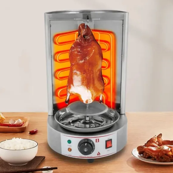Elektrisk Shawarma/Döner Grill - Vertikal Rotisseri - Automatisk Rotation - Droppbricka - 2,5 kW - 220 V EU-kontakt - 29,5×38×48 cm