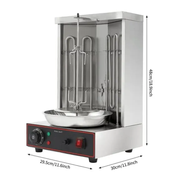 Elektrisk shawarma/kebabgrill - Vertikal - 3000 W - 50–300 °C Justerbar Temp - 360° Automatisk Rotation - Rostfritt Stål 201 - Silver