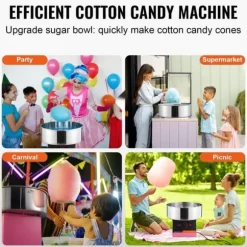 Elektrisk Sockervaddsmaskin 1000 W, Kommersiell Candy Floss Maker med Rostfritt Stålskål och Sockerskopa, Perfekt för Fest och Event