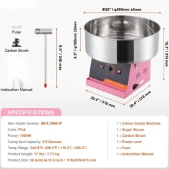 Elektrisk Sockervaddsmaskin 1000 W, Kommersiell Candy Floss Maker med Rostfritt Stålskål och Sockerskopa, Perfekt för Fest och Event