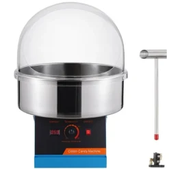 Elektrisk sockervaddsmaskin 1000 W, kommersiell godismaskin med lock, rostfri skål och sockerskopa, perfekt för fest och evenemang