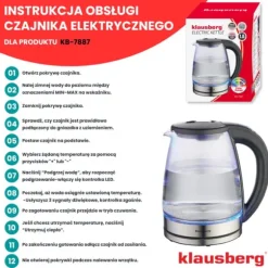 Elektrisk vattenkokare med temperaturkontroll, glas, 1,8L, KLAUSBERG KB-7887