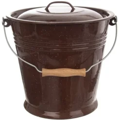 Emaljerad mjölkhink med lock, brun 10 l