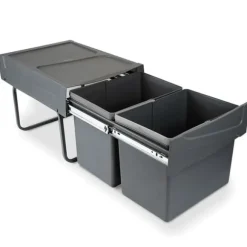 -Emuca Soportråg för källsortering med underbyggd montering och manuell tömning för kökskomponenter Recycle, 2x15 liter, Grå plast