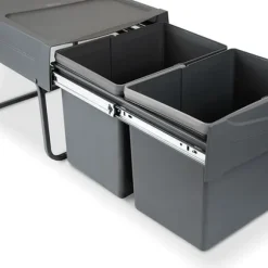 -Emuca Soportråg för källsortering med underbyggd montering och manuell tömning för kökskomponenter Recycle, 2x15 liter, Grå plast