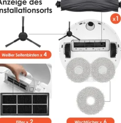 Ersättningstillbehörssats för Dreame L10s Pro, 6 dammpåsar, 6 moppdynor, 1 huvudborste, 4 sidoborstar, 2 filter