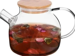 Excellent Houseware Glaskanna med sil för vatten te örter varma drycker med handtag lock 1 l