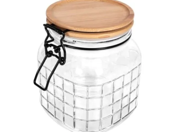 Excellent Houseware Köksburk glasbehållare med bambulock patentklämma tät med försegling 1,1 l