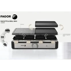 FAGOR Raclettemaskin - FGRG8 - Steksten - Upp till 8 personer - Justerbar termostat - 1400W