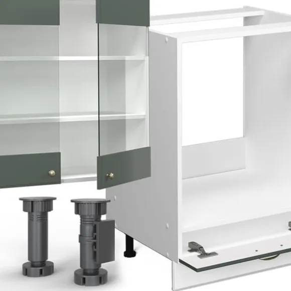 Fame-Line hörnkök, 347 x 257 cm, PT Marble, Landhaus Grön-Guld/Vit, Vicco