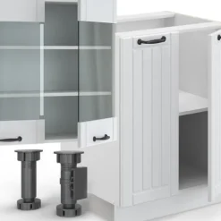 Fame-Line kök, 300 cm med högskåp, PT Marble, Country vit/vit, Vicco