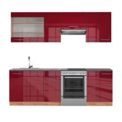 Fame-Line kök, 240 cm, PT antracit, Bordeaux blank/Gyllene ek, Vicco