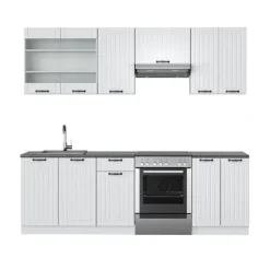 Fame-Line kök, 240 cm, PT antracit, Country vit/vit, Vicco