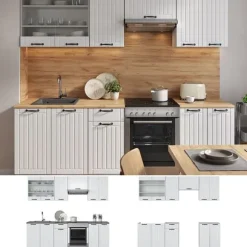 Fame-Line kök, 240 cm, PT antracit, Country vit/vit, Vicco