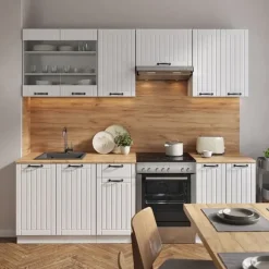 Fame-Line kök, 240 cm, PT antracit, Country vit/vit, Vicco