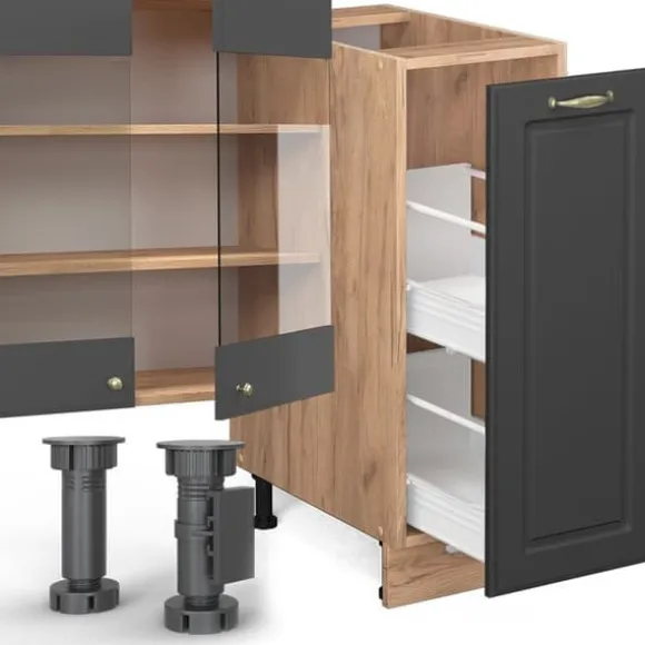Fame-Line kök, 280 cm, PT Antracit, Country Antracit/Golden Oak, Vicco