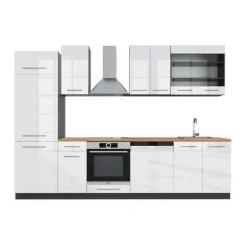 Fame-Line kök, 300 cm, PT Ek, Blank vit/Antracit, Vicco