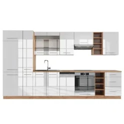 Fame-Line kök, 355 cm, PT Ek, Blank vit/Gyllene ek, Vicco