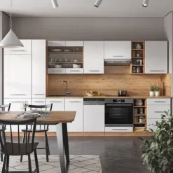 Fame-Line kök, 355 cm, PT Ek, Blank vit/Gyllene ek, Vicco