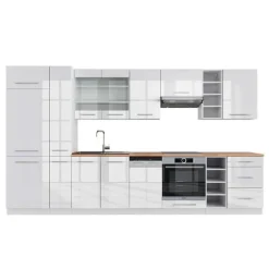 Fame-Line kök, 355 cm, PT Ek, blank vit/vit, Vicco