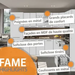 Fame-Line kök, 140 cm, PT Ek, Bourgogne högblank/antracit, Vicco